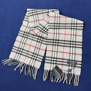 NWT Burberry London 100% Lamb Wool Scarf 8.5x46 Nova Check Gray Made In England